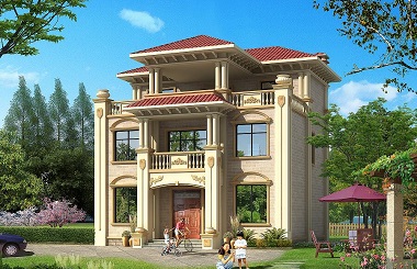 小戶(hù)型高端大氣的三層自建別墅設(shè)計(jì)圖，帶有大面積露臺(tái)