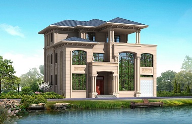 高端歐式三層自建別墅設(shè)計(jì)圖，帶有室內(nèi)車(chē)庫(kù)