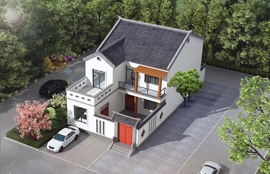徽派二層自建房屋設(shè)計圖，帶有小院子