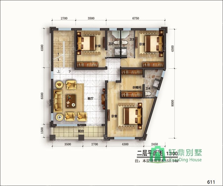 農(nóng)村三層帶車庫(kù)自建別墅設(shè)計(jì)圖二層平面.jpg
