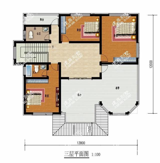 兩棟別墅都帶多邊形窗，然后在三層露臺處都做一個涼亭，這樣的設(shè)計我非常喜歡。