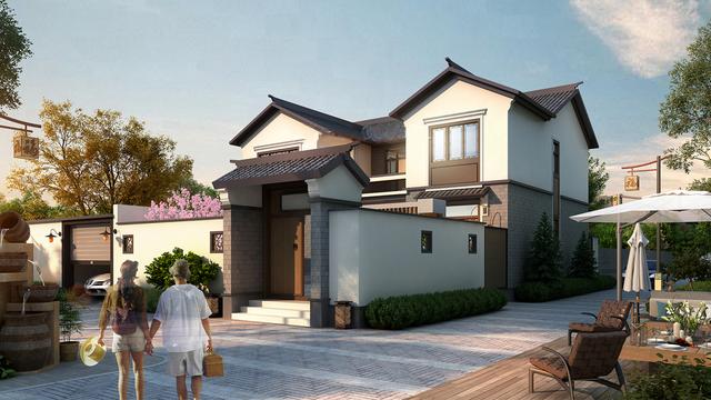 11x13兩層新中式庭院別墅，主體面積30萬平方米，非常適合農村住宅建設