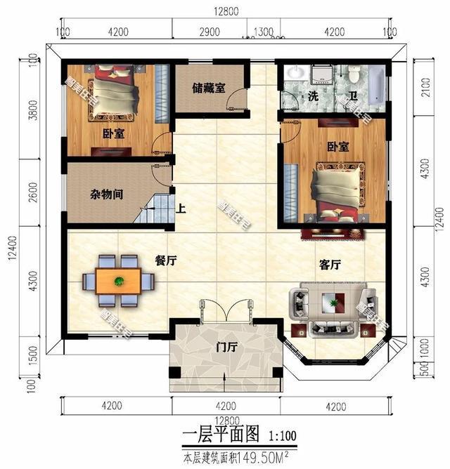 下面兩棟面寬尺寸均為12.8米的二層別墅，第一棟別墅廚房單獨建，外觀都非常驚艷，第二棟別墅外墻面貼滿了文化石。