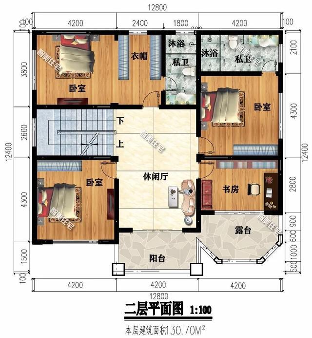 下面兩棟面寬尺寸均為12.8米的二層別墅，第一棟別墅廚房單獨建，外觀都非常驚艷，第二棟別墅外墻面貼滿了文化石。
