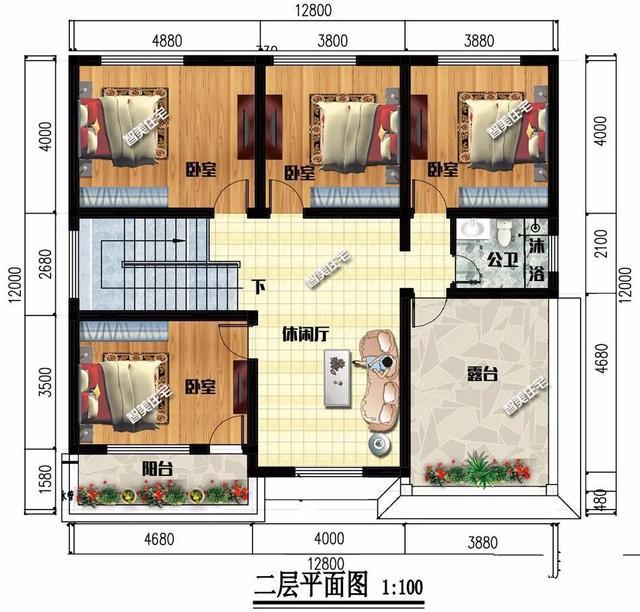 下面兩棟面寬尺寸均為12.8米的二層別墅，第一棟別墅廚房單獨建，外觀都非常驚艷，第二棟別墅外墻面貼滿了文化石。