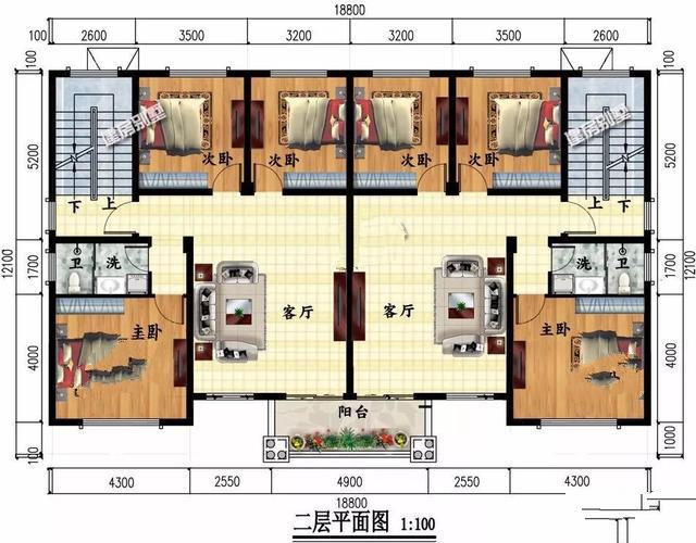 獨(dú)棟別墅設(shè)計成三層的公共房間，每個家庭有7間臥室，生活非常方便。