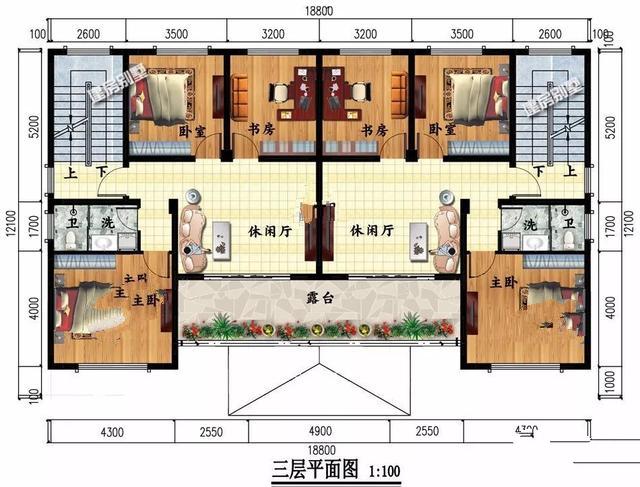 獨(dú)棟別墅設(shè)計成三層的公共房間，每個家庭有7間臥室，生活非常方便。