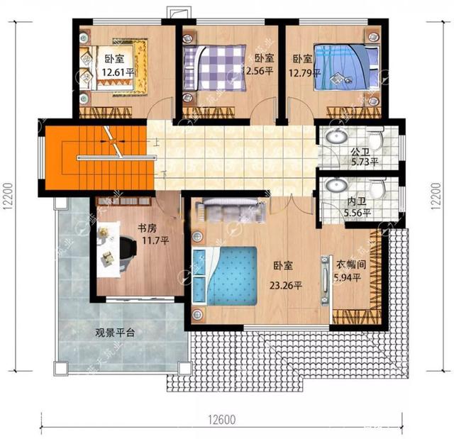 12.6米x 12.2m米經(jīng)濟(jì)別墅設(shè)計(jì)圖