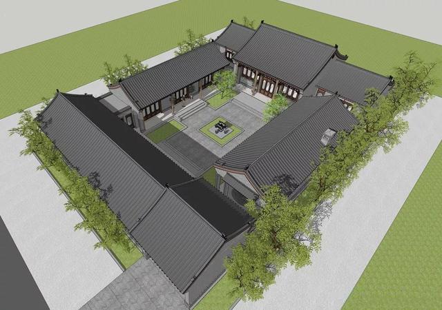 　別墅設(shè)計(jì)：中式四合院，勻稱霸氣，應(yīng)該大力推廣該建筑的屋頂采用了一直沿用的中式坡頂設(shè)計(jì)，既經(jīng)典又有利于雨季排水。屋頂不會(huì)有積水的問題!