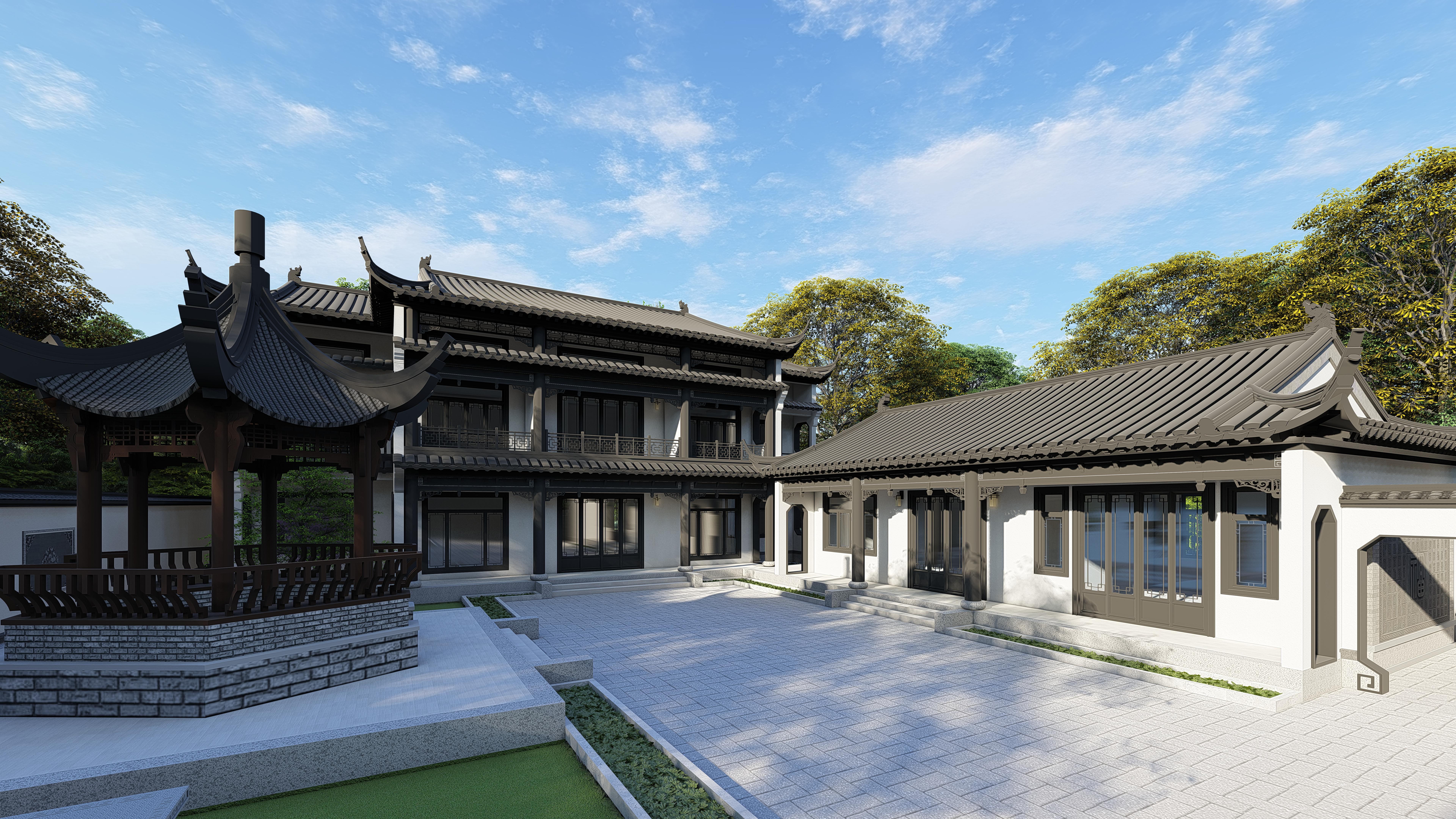 富有中式之美的鄉(xiāng)村二層中式別墅，鄉(xiāng)村二層別墅效果圖