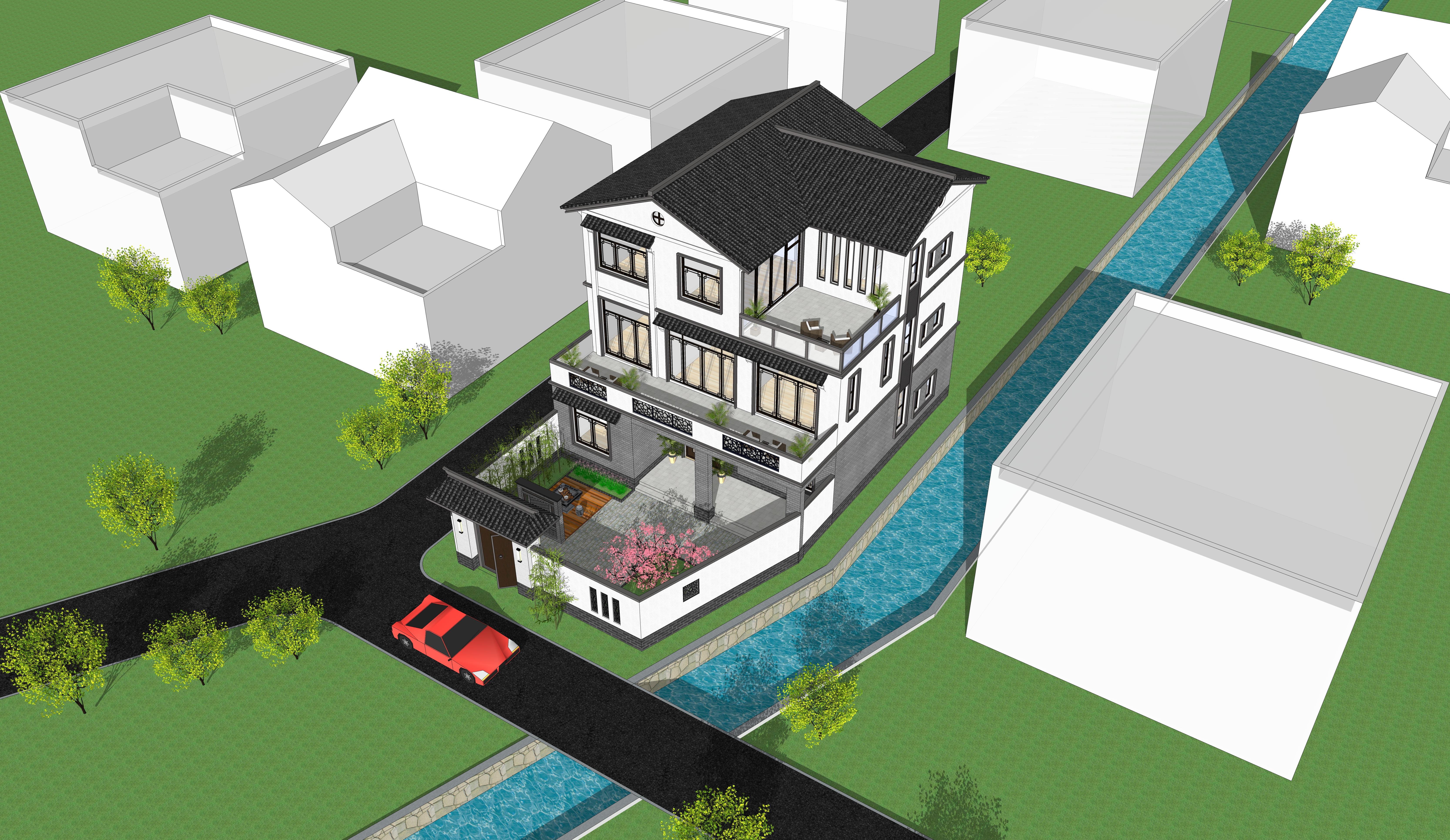 新中式農(nóng)村三層自建房別墅設(shè)計圖，全新中式三層別墅自建房設(shè)計圖